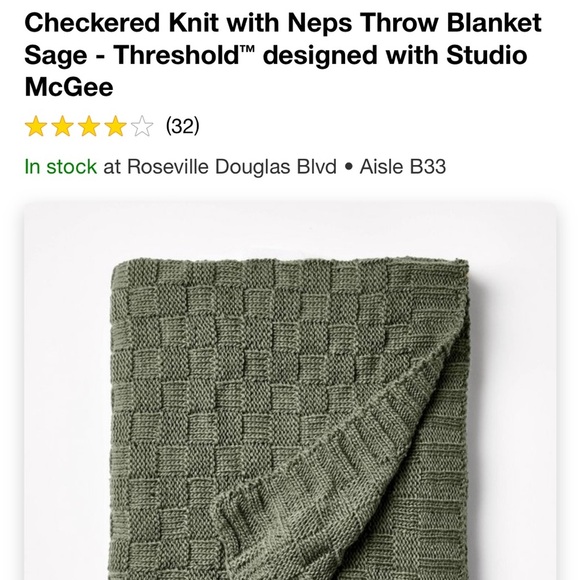 NWT Checkered Knit with Neps Throw Blanket Sage - Threshold Studio McGee - Picture 3 of 3